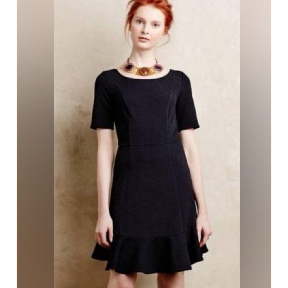 Anthropologie Women's HD In Paris Marcelline Flounce Dress Black Size 6 LBD $149